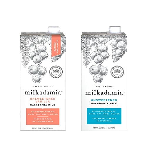 Milkadamia Unsweetened and Unsweetened Vanilla Macadamia Milk, Variety Pack, 32 Ounce (Pack of 6)- Vegan and Keto Friendly