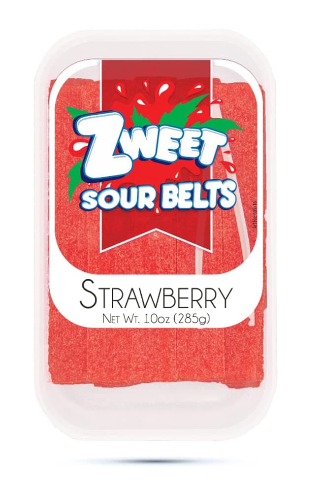 Zweet Sour Strawberry Candy Belts 10 Ounce – Sour Kosher Candy, Halal Candy Belts – Resealable Pack of Sour Licorice Belts