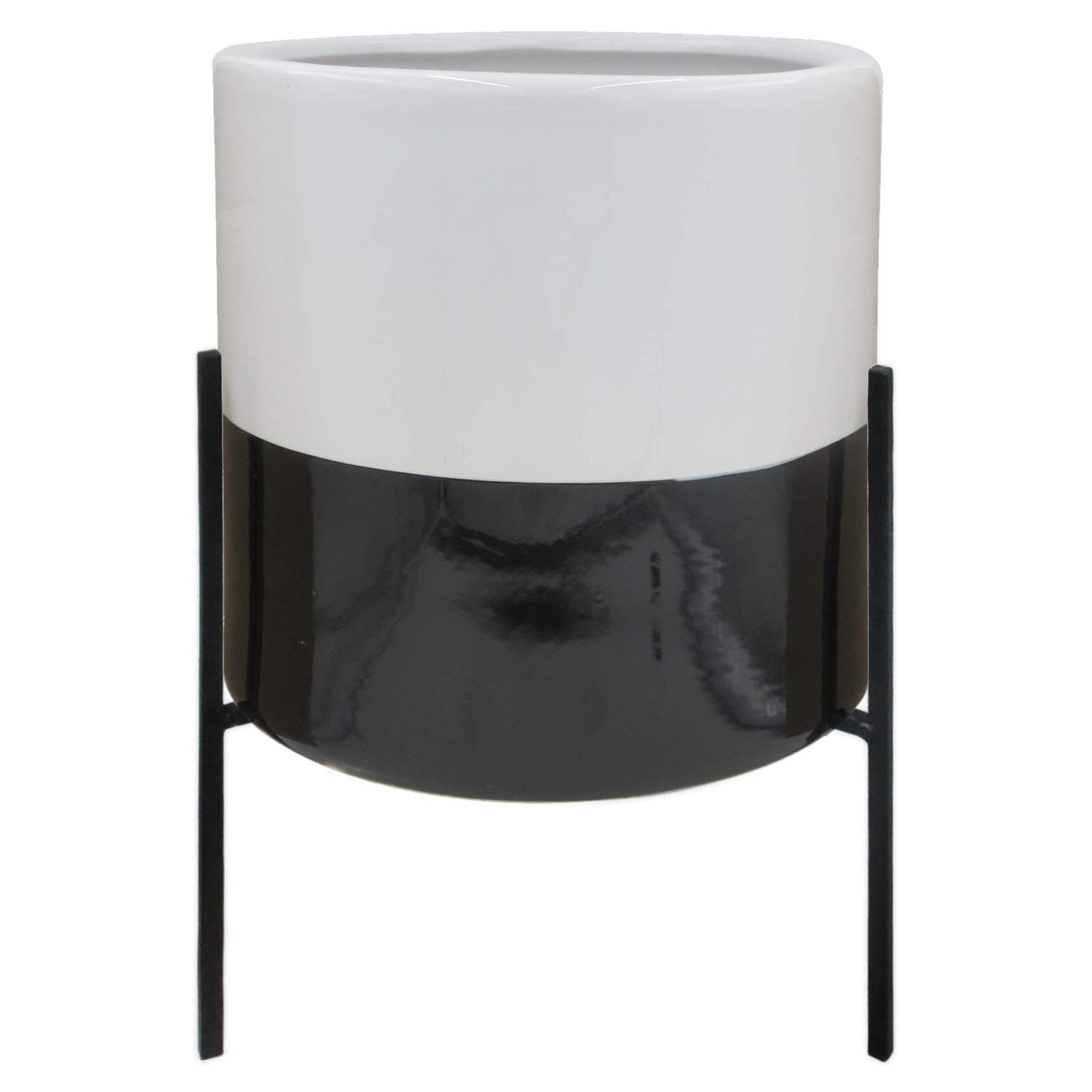 Amazon Brand – Rivet Mid-Century Ceramic Planter with Iron Stand, 14"H, White/Black