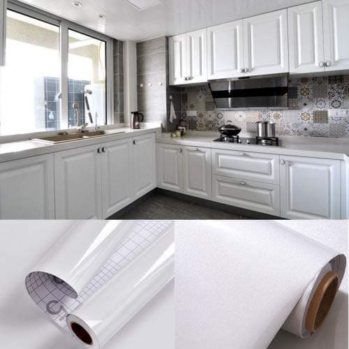 2 Rolls 61cm * 550cm Glitter White Contact Paper Decorative Self Adhesive Counter Top Covers Removable Wallpaper Peel and Stick Countertops for Kitchen Backsplash Shelf Drawer with Scraper
