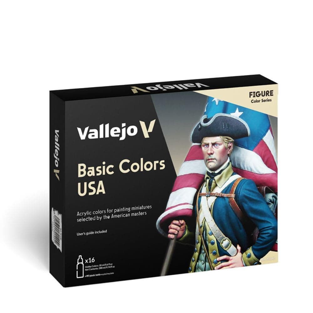 Basic Colors USA Acrylic Paint Set | Model Color | Figure Color Series Historical Miniature Kit to Achieve Historical Accuracy with Artist-Grade Pigments | 16 Bottles x 18 ml (0.60 fl.oz.)