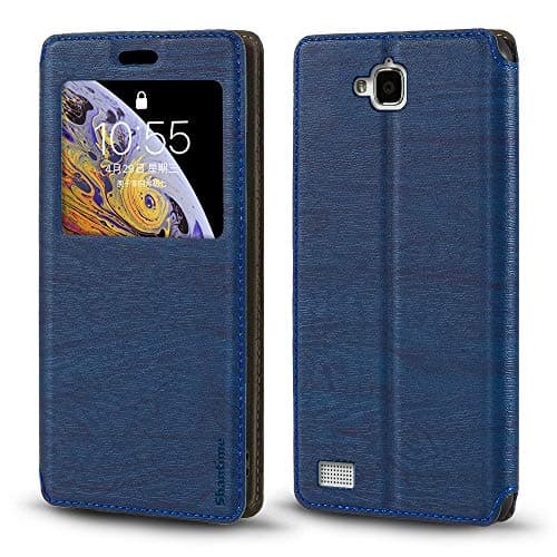 Huawei Honor 3C Case, Wood Grain Leather Case with Card Holder and Window, Magnetic Flip Cover for Huawei Honor 3C