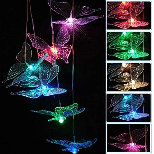 LED Solar Butterfly Wind Chimes Outdoor - Waterproof Solar Powered Changing Light Color 6 Butterflies Mobile Romantic Wind-Bell for Home, Patio, Gifts for Mom, Festival Decor, Night Garden Decoration