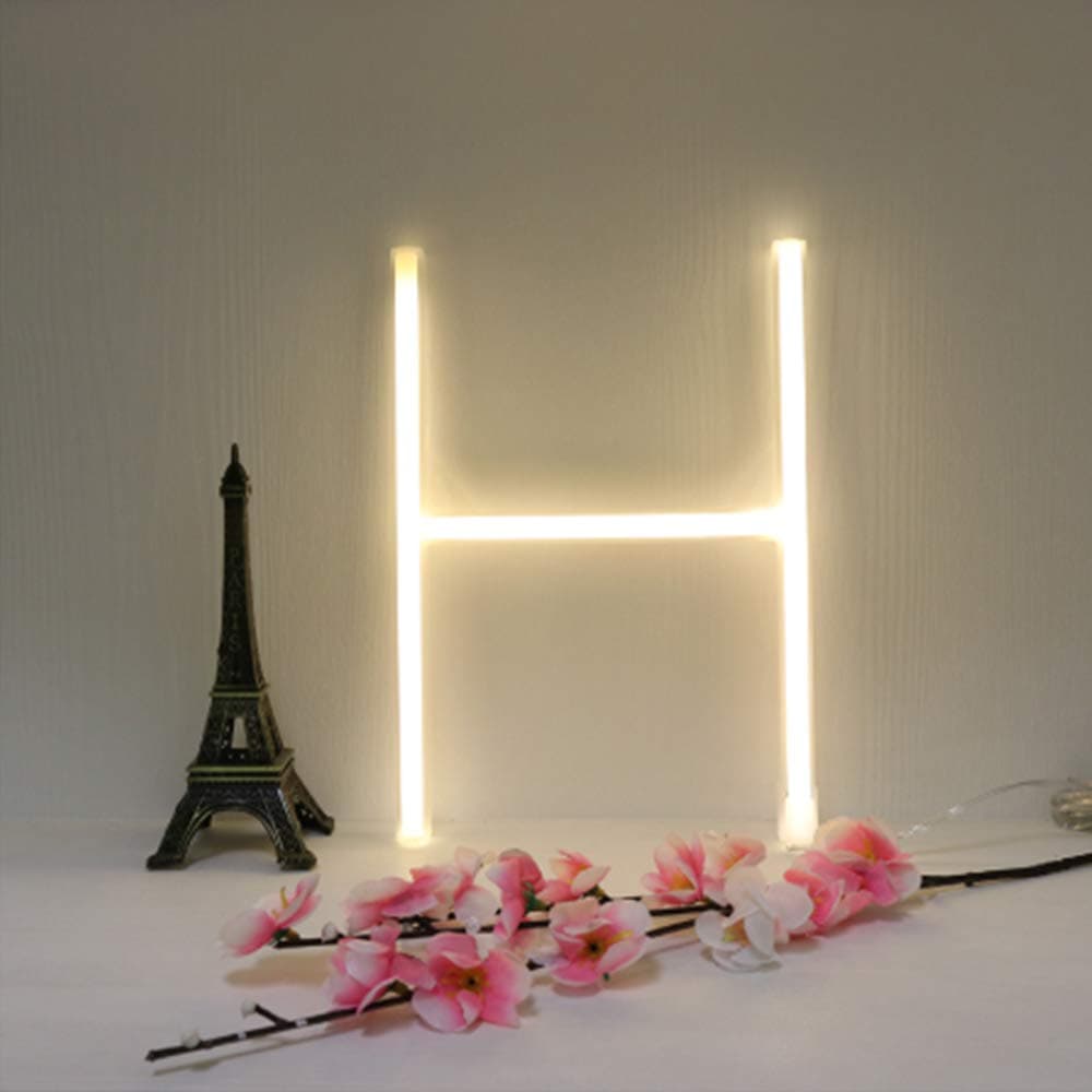 LH LED Warm White Alphabet Neon Art Light Sign - Battery/USB Operated Letter Light for Wall Decor - Light up Words for Wedding, Birthday, Party, Christmas, Home, Bar Decoration (H)