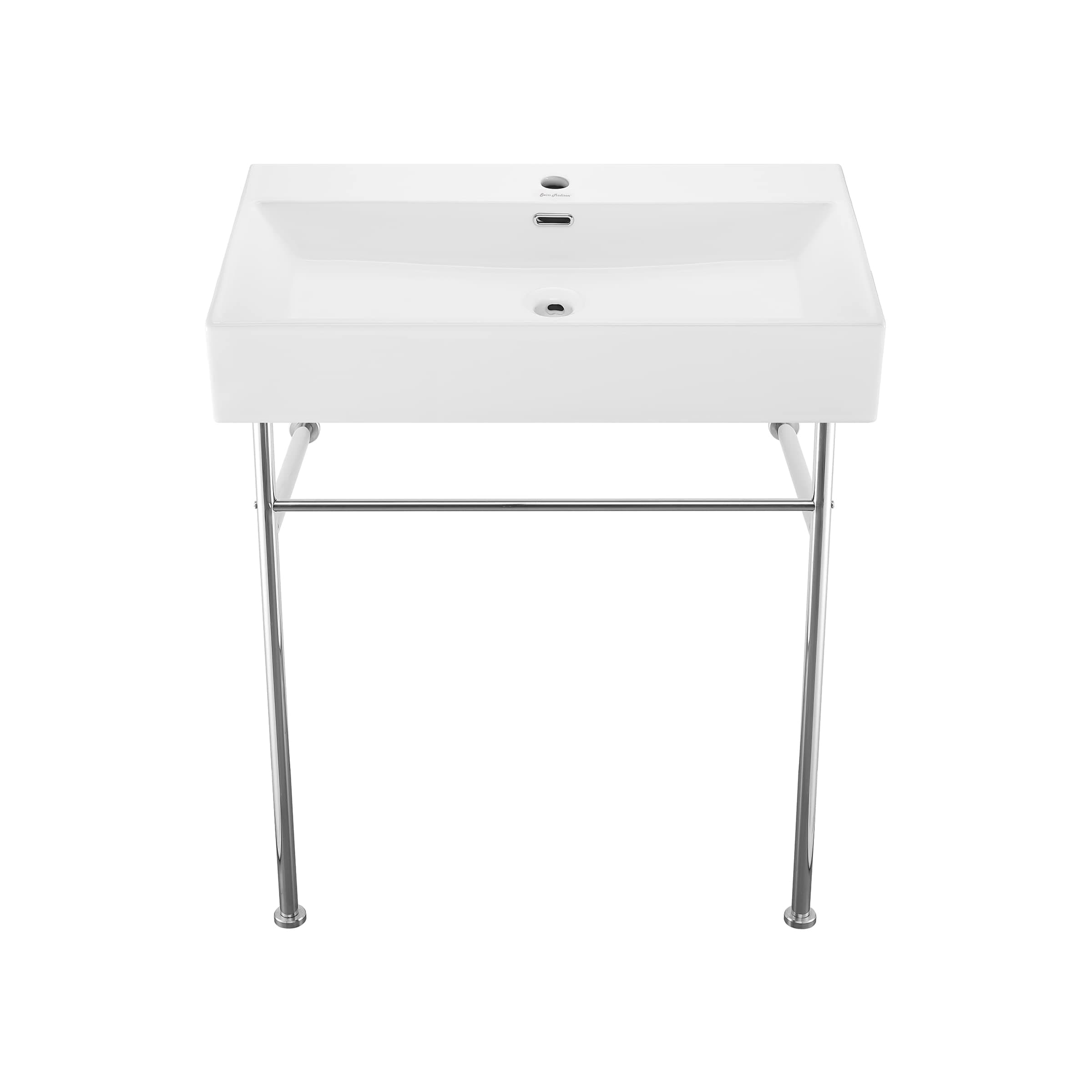 Swiss Madison Well Made Forever Claire 30" Ceramic Console Sink White Basin Chrome Legs, White/Chrome (-CS712)