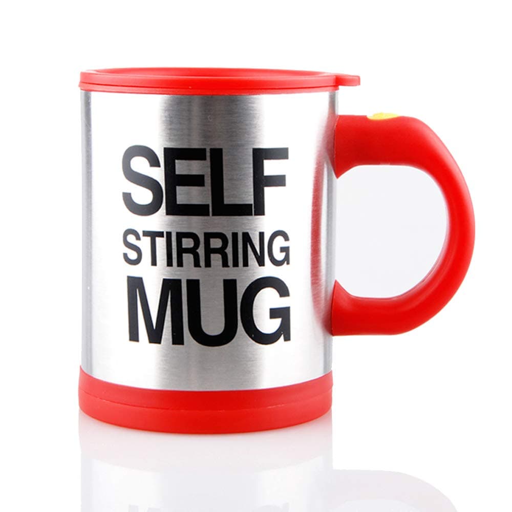 Stainless Steel Coffee Mug Self Stiring Mugs Electric Automatic Mixing Cups for Stir Coffee Milk Mix Juice Drink and Plastic 300ml 12-16 OZ (Red)