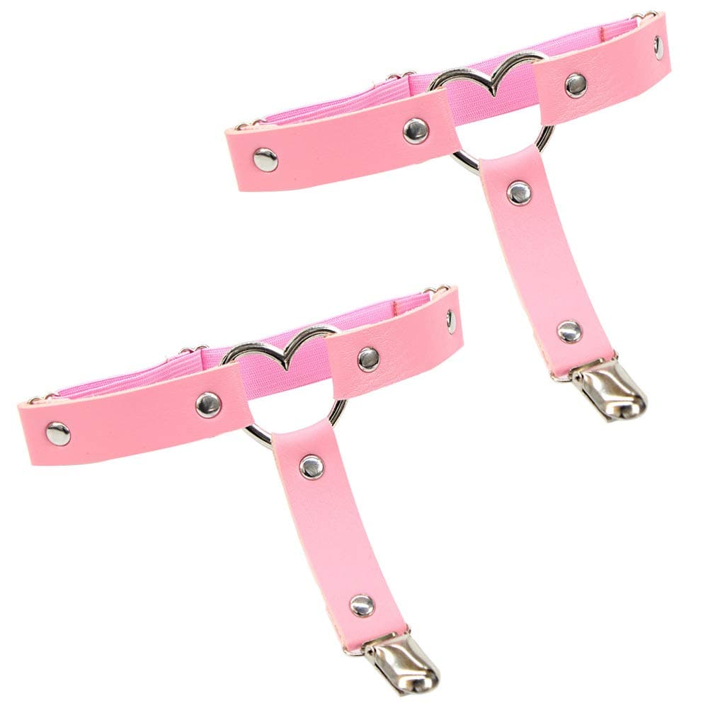 Garters Belt Adjustable Love Heart Leg Garter with Buckle Anti-Slip Clips Elastic Punk 1 Pair