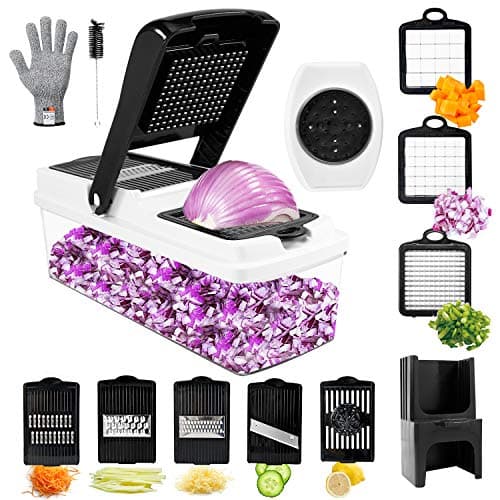 Vegetable Chopper, TATUFY 10 in 1 Mandoline Slicer Food Chopper Cuber Cutter Onion Dicer, Veggie Slicer Manual for Garlic, Cabbage, Carrot, Potato, Tomato, Fruit, Salad