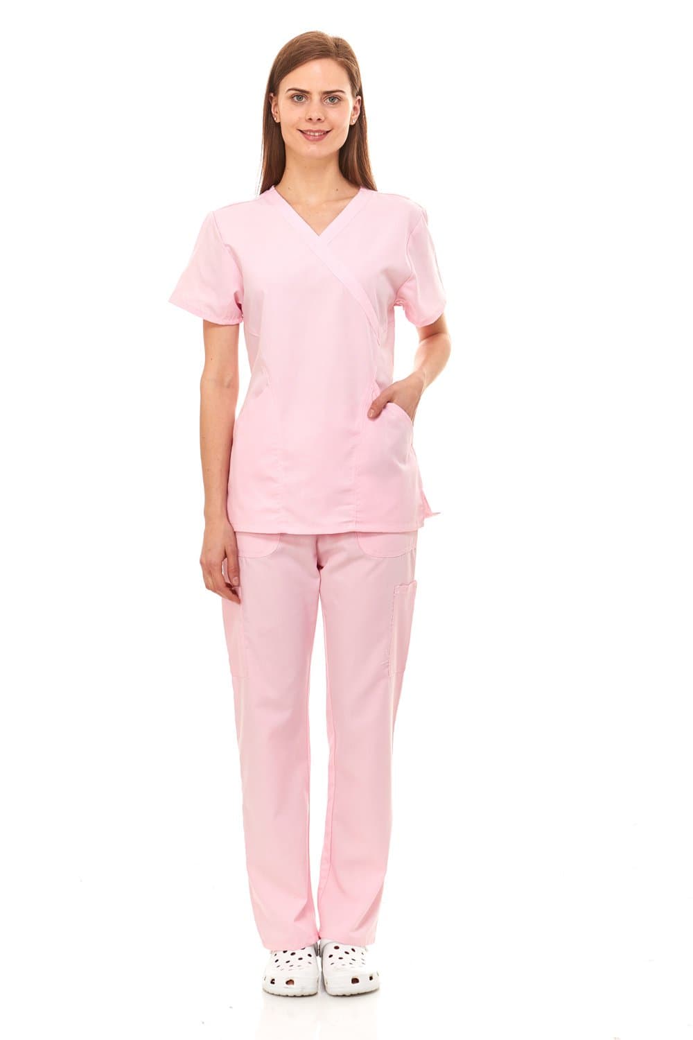 Denice Scrubs for Women Medical Nurses Uniform Mock Wrap 6 Pocket Full Set Missy FIT (11 Colors) 1107