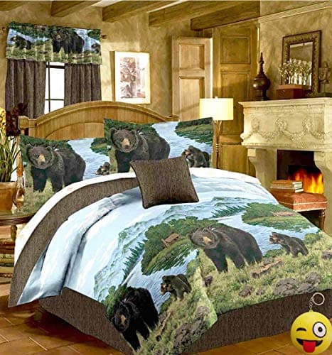 Rustic Cabin Lodge Black Bear & Cubs 8pc Comforter Set w/Sheets (Bed in A Bag) (Full Size)