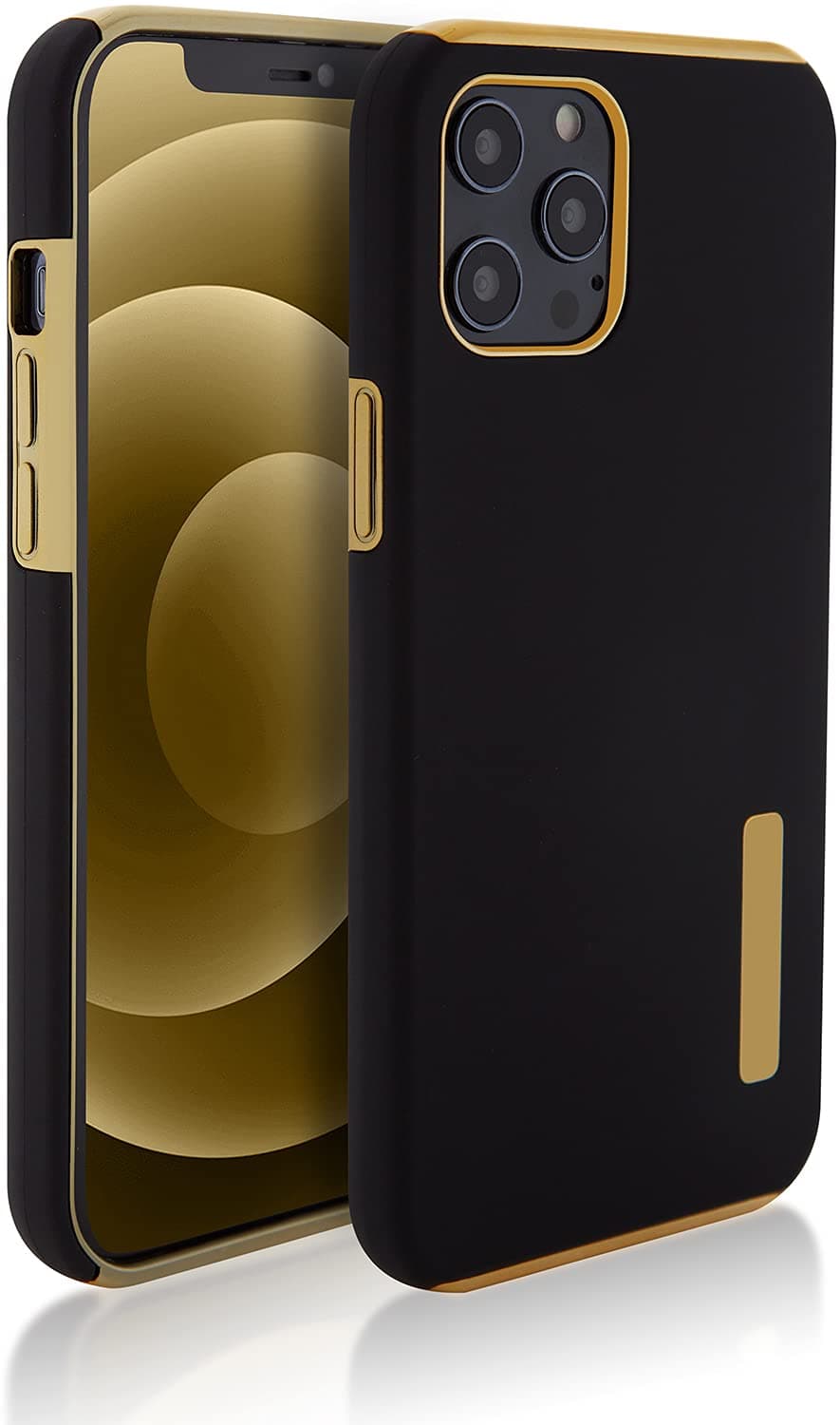 Anoka Labs iPhone 12 Mini Hybrid Bumper Non-Slip Grip Anti-Scratch Shockproof Gold Electroplated Case Full Body Protective Silicone Phone Case - Black