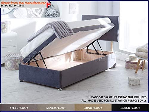 Designer Beeds SOFT PLUSH Fabric OTTOMAN Divan gas SIDE LIFT Storage BED BASE ONLY (Silver, 3 ft Single)