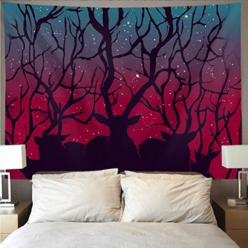 NiYoung Stranger Deer in Forest Woodland Forest Tree Thing Wall Tapestry Hippie Art Tapestry Wall Hanging Home Decor Extra Large tablecloths 60x90 inches for Bedroom Living Room Dorm Room