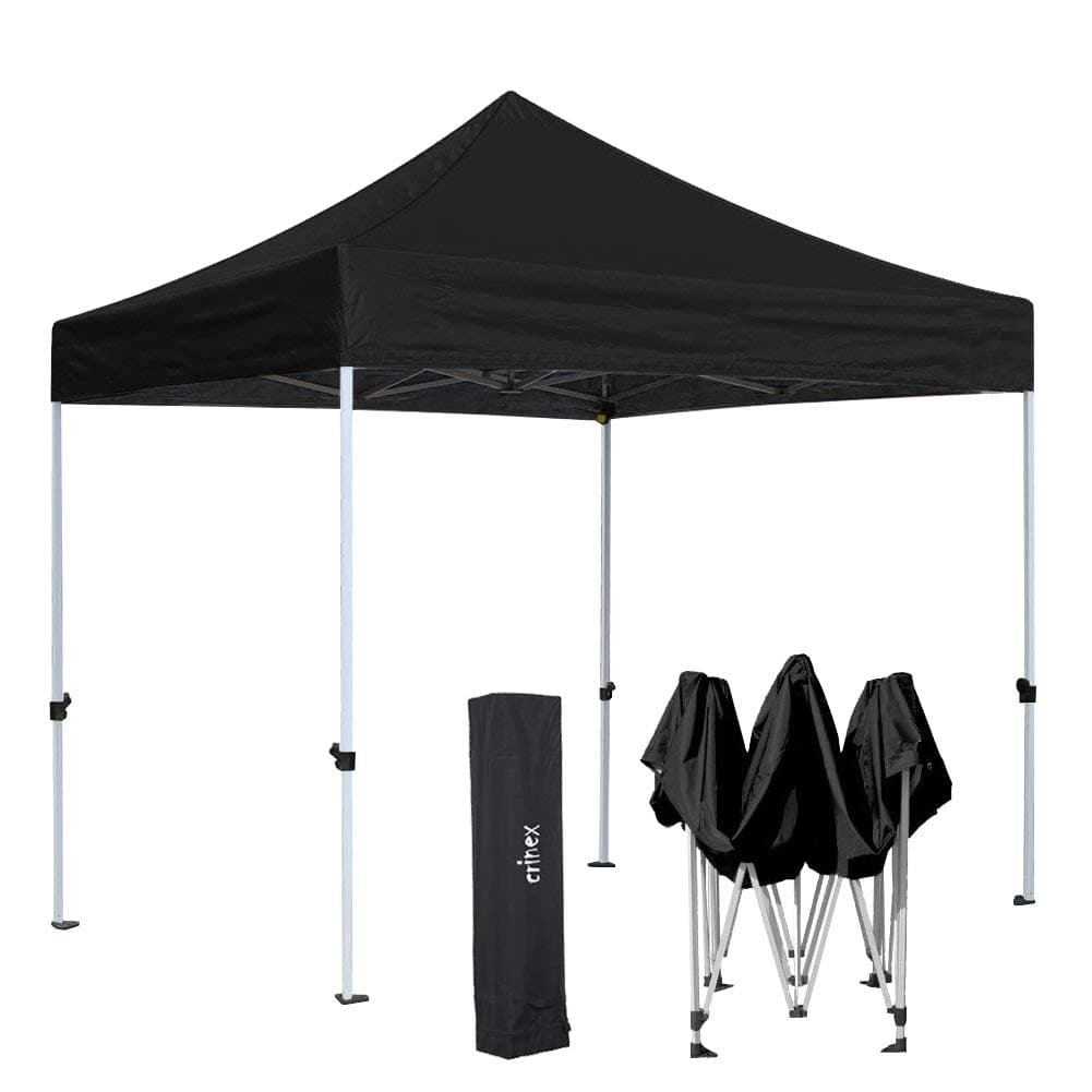 CRINEX 10'x10' White Ez Pop Up Canopy Tent (Black Canopy+Carry Bag)