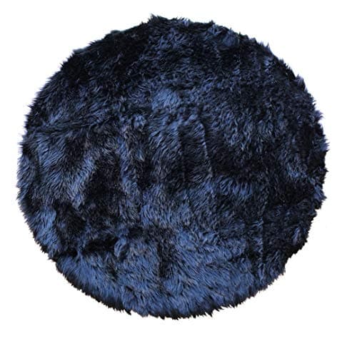 Masada Rugs, Faux Sheep Fur Shag Round Area Rug Black (5 Feet X 5 Feet) Round