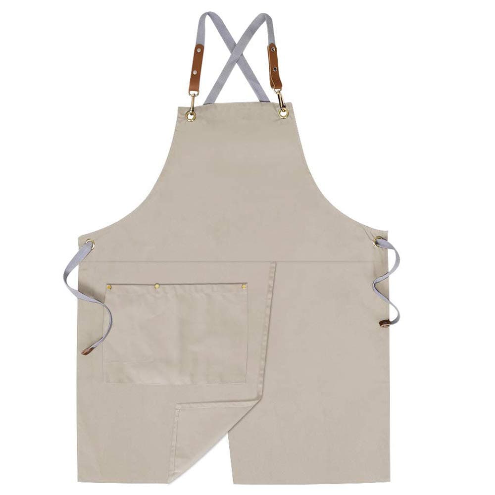 Mignongirl Crossback Bib Apron for Men&Women,Split Stylish Apron with Adjustable Straps and Two Pockets,for Cooking,Woodworking,Kitchen,BBQ,Artist (Beige)