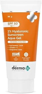 1% Hyaluronic Aqua Gel Sunscreen SPF 50 PA++++ with Vitamin E, Oil-Free, No White Cast | Broad Spectrum UVA/UVB, Blue Light & Anti-Pollution Protection, Fast-Absorbing & Hydrating, 80g