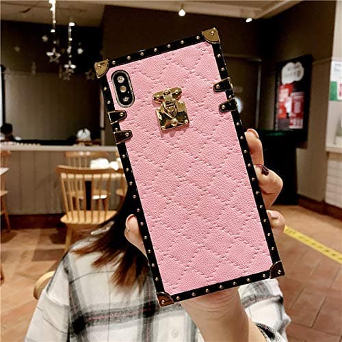 SelliPhone iPhone 8 Plus / 7 Plus Grid Plaid Case 5.5", Luxury Square Box Design Cute Slim Diamond Lattice Soft TPU Trunk Case,Unique Women Girls Lady Phone Skin for iPhone 8/8s/7/7s Plus 5.5",Pink