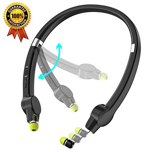 [Newest Ultra Light Design] Souldio Foldable Bluetooth Headphones, Wireless Neckband Bluetooth Headset, Retractable Earbuds, Stereo Noise Cancelling Bluetooth Earphones with Built-in Mic