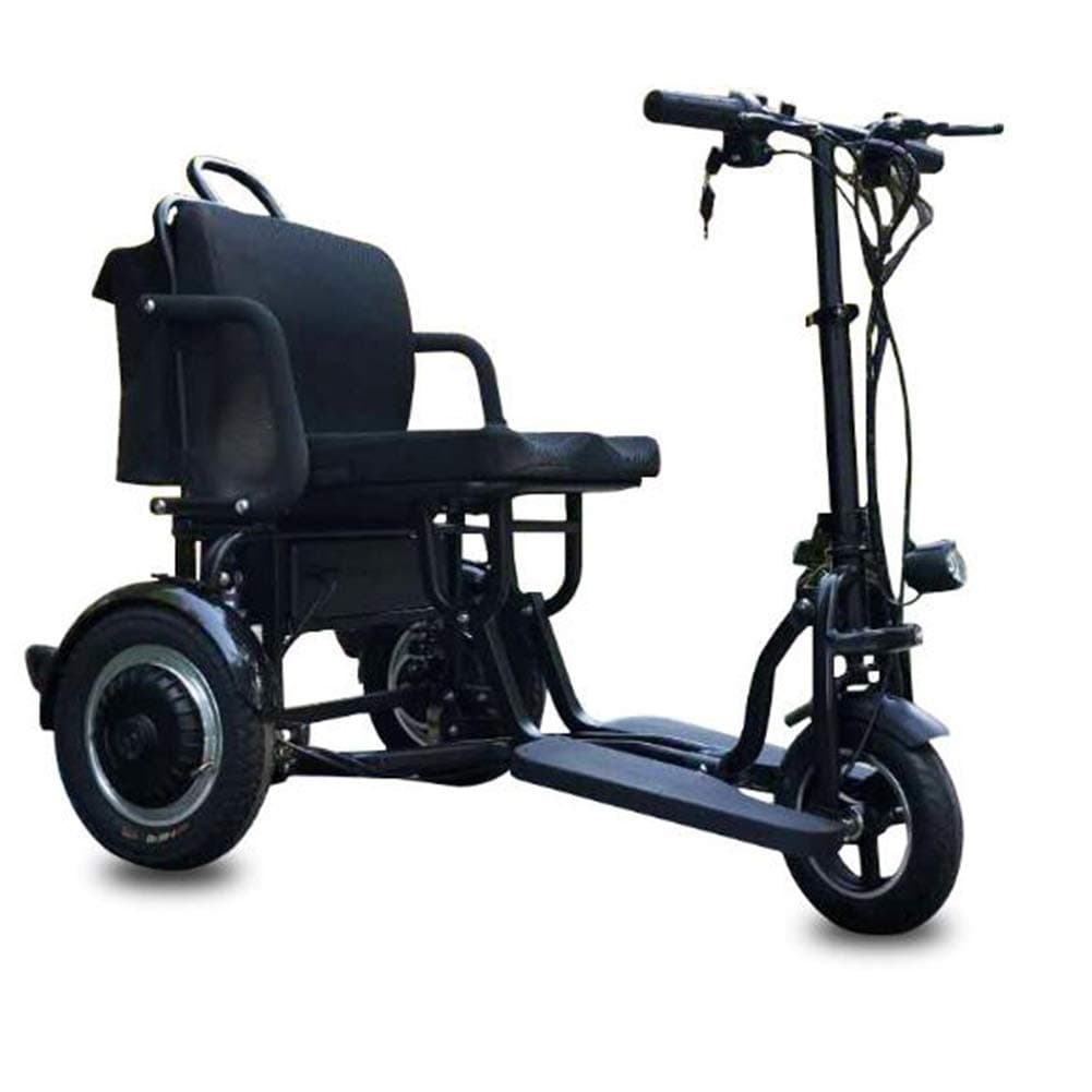 KASIQIWA Portable Folding Electric Tricycle, Aluminum Alloy Lightweight Lithium Battery 10 inch Solid Tire Mini Tricycle for Old Ages