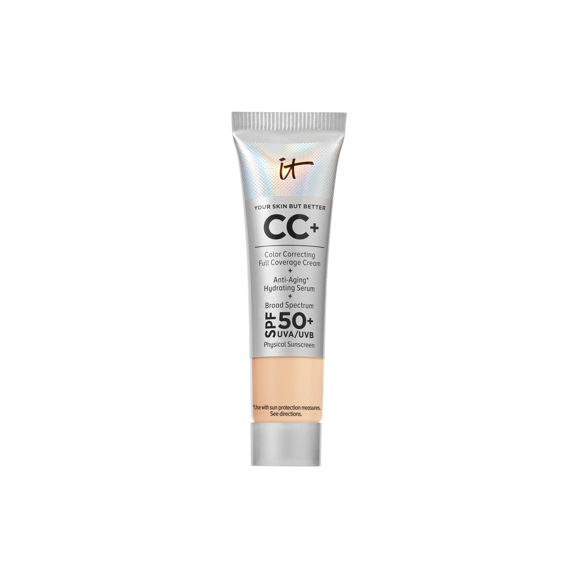 CC+ Cream - Natural Full Coverage Foundation With SPF 50+, Color Corrector & Anti-Aging Hydrating Serum, Hyaluronic Acid + Peptides, Lightweight Up To 24H Wear, All Skin Types
