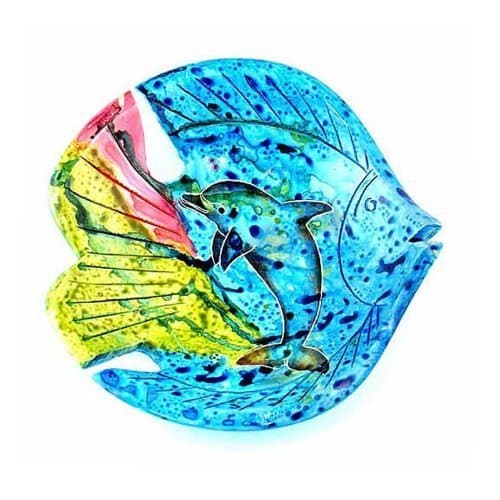 Nautical Theme Fish Style Stone Bowl with Dolphin Design 6" Diameter by Stoneage