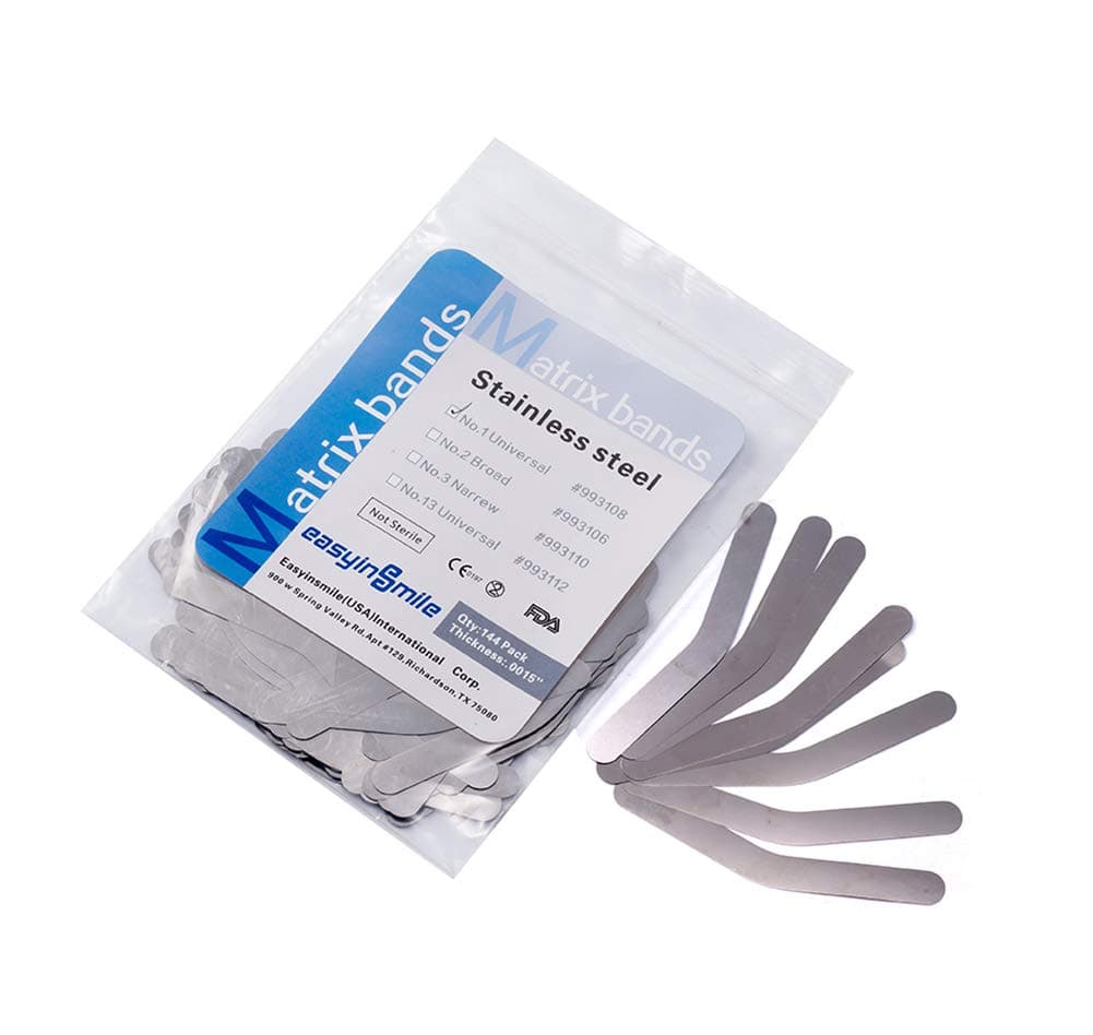 Easyinsmile Dental Tofflemire Matrices Bands Stainless Steel Orthodontic Supplies 0.04 mm 144Pcs (#1)
