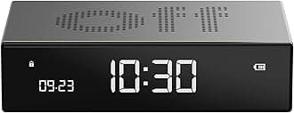 LexonFlip Premium Digital Alarm Clock - Rechargeable Desk Clock with On/Off Faces - Snooze Function, Pure VA LCD Display, Touch & Sound Sensor, Aluminum - Silver