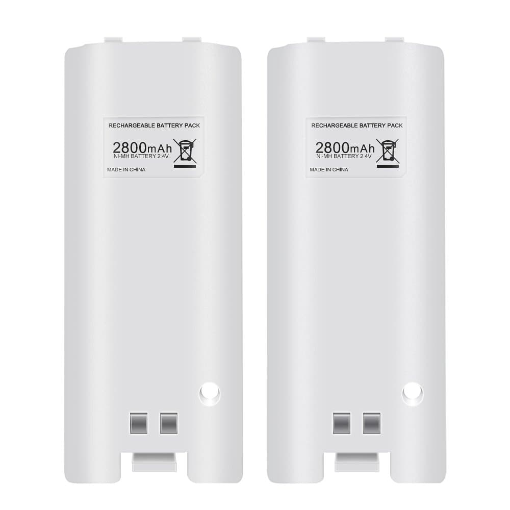 Pekyok Rechargeable Battery Pack for Wii, LU08 2pcs 2800mAh High Capacity Rechargeable Batteries Pack for Nintendo Wii Remote Controller-White