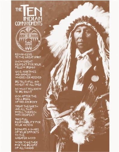 The Ten Indian Commandments Native American 11" X 14" Sepia Poster