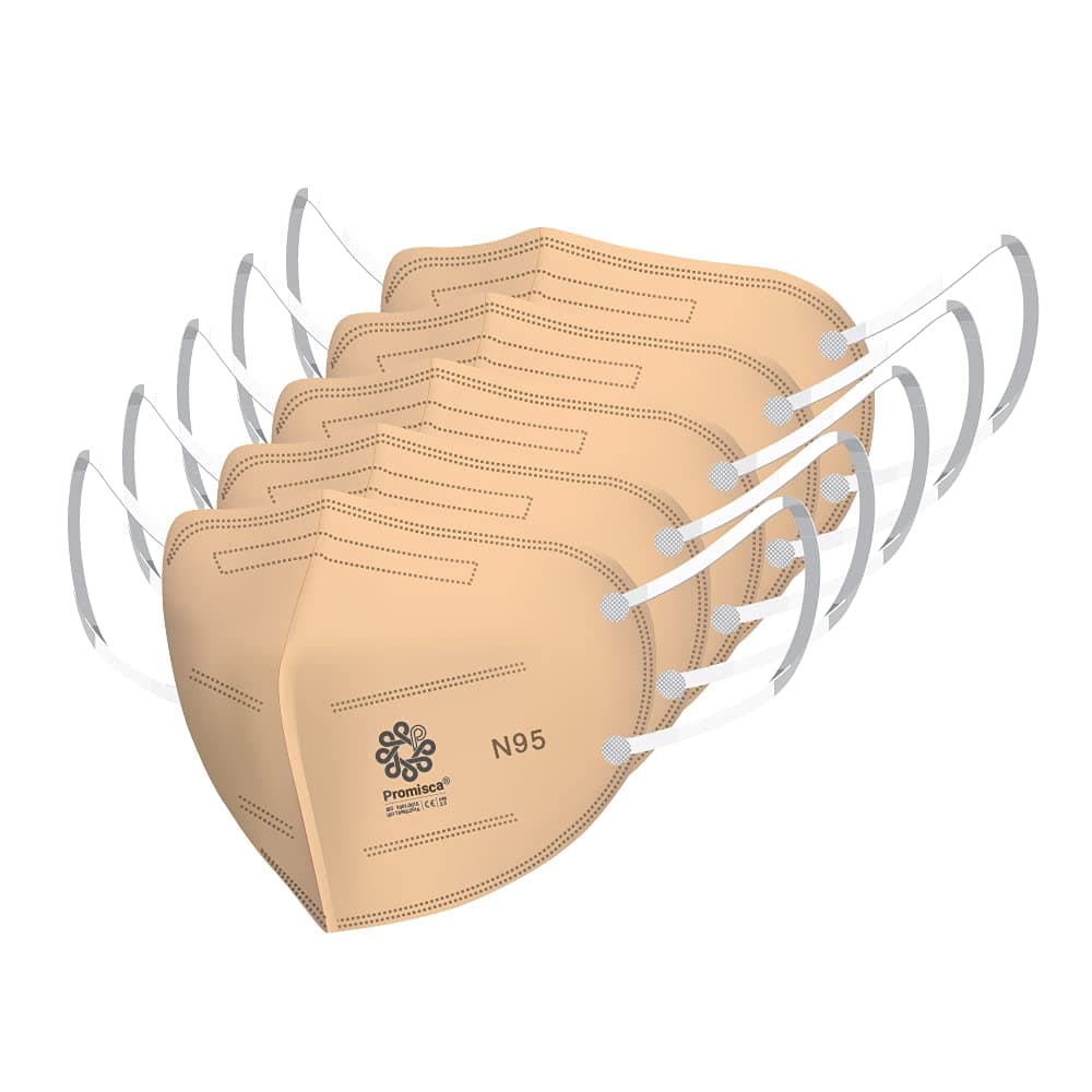Promisca Women N95 Mask (Pack of 5) Ear Loop with 5 layered filtration, genuine Meltblone in Pastel colours (Large, Orange)