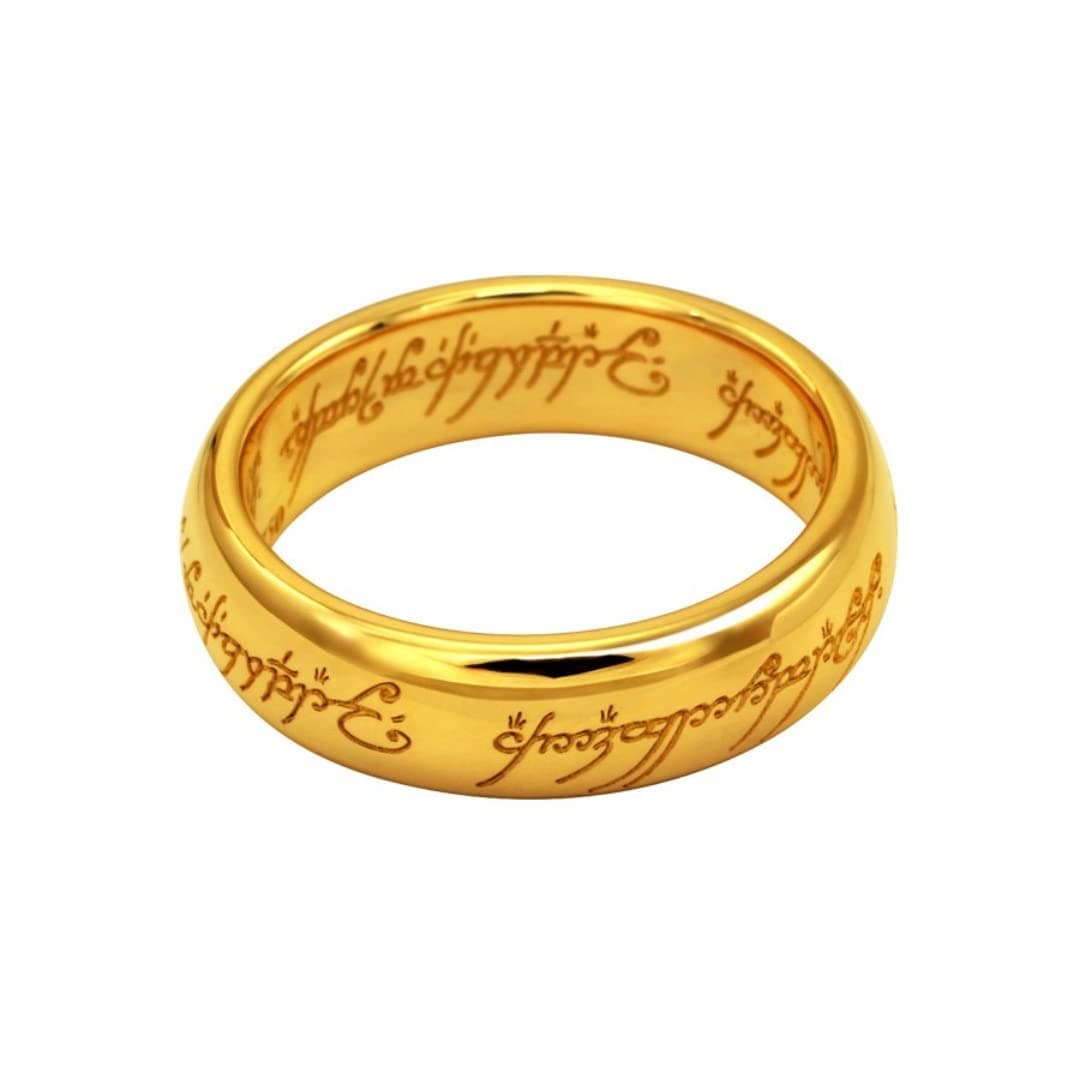7mm Gold Lord of The Rings Engraved Titanium Ring for Men & Women & Boys The One Ring to Rule Them All Ring of Power Lotr Ring Wdding Band