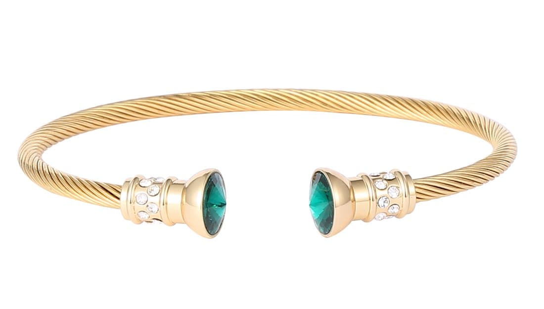 Good Luck Bracelet With Diamonds And Malachite Green Gold-Plated Stainless Steel Open Bracelet For Women With Gift Box