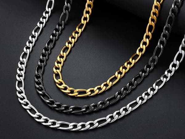 Fiusem Figaro Chains for Men Women, Silver Tone Mens Chain Necklaces, Wide 3.5/5/6/7/8/9.5mm Stainless Steel Chain Necklace for Men Women