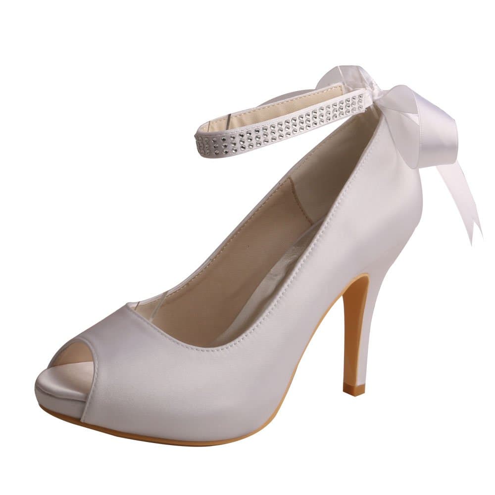 Wedopus MW567 Women's Platform Peep Toe High Heel Satin Bridal Wedding Shoes Size 9 White