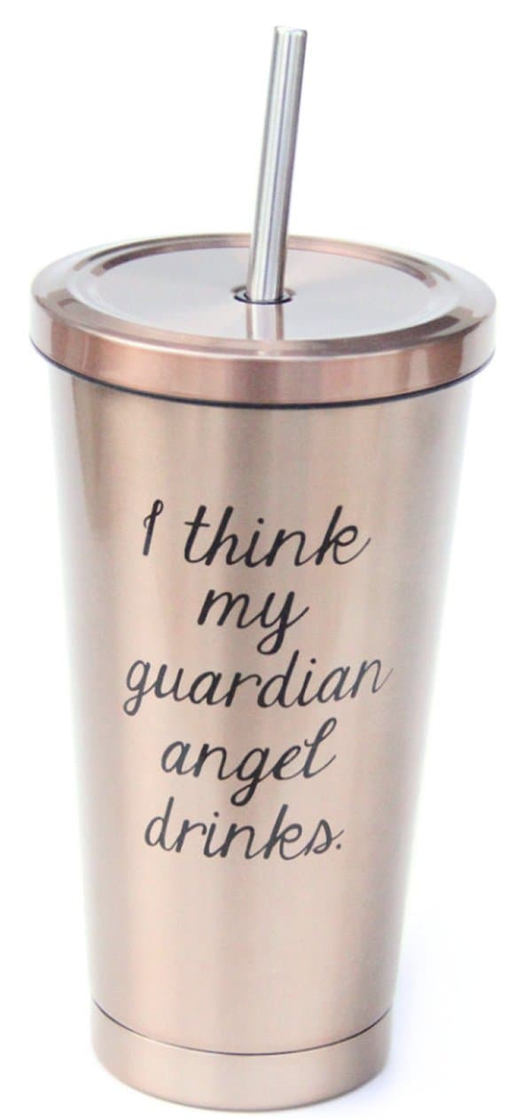 Jules Travel Stainless Steel Double Walled To Go Cup I Think My Guardian Angel Drinks