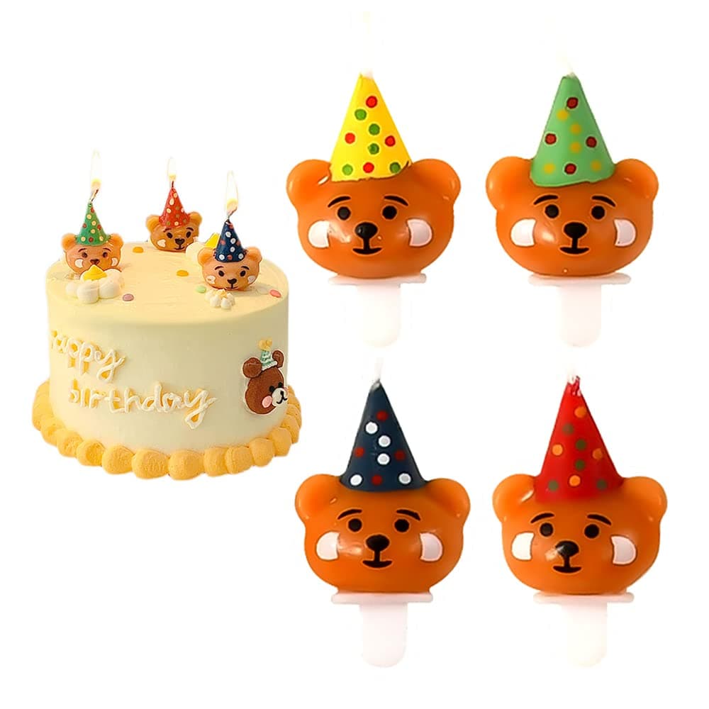 Bear Birthday Candles, Cute Bear with Birthday Hat Candles, Cartoon Bear Candles for Birthday Cake Decoration Bear Theme Party Supplies Kids Baby Shower Party Wedding Candle Party Supplies