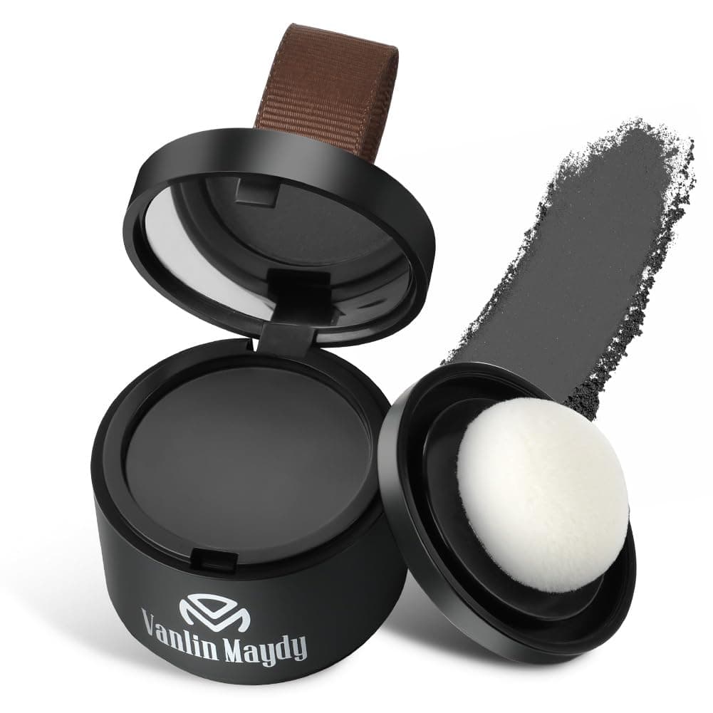 Instantly Hairline Powder - Hair Root Touch Up Concealer, Windproof & Sweatproof With Mirror and Puff (Natural Black)