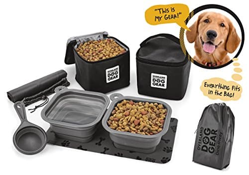 Dog Travel Food Set For Medium + Large Dogs - 7 Pieces Including Collapsible Bowls, Carriers, Scooper, Place Mat, Bag