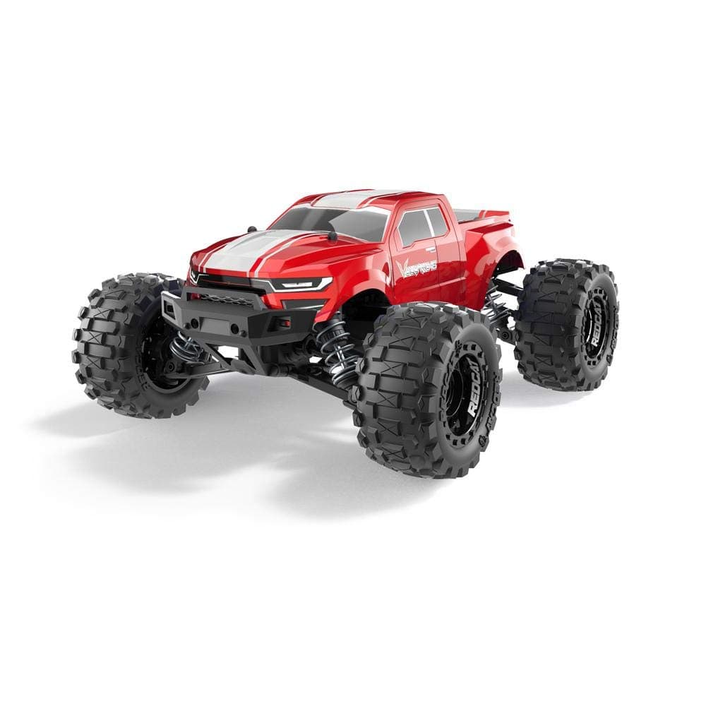 Volcano 16 1/16 Scale RC Monster Truck – Electric Remote Control Car with 4WD, LED Lights, 2.4GHz Radio, 2 Rechargeable Li-Ion Batteries & Charger - Red