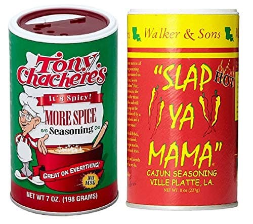 Louisiana Spicy No MSG Cajun Creole Seasoning Bundle - 1 Each of Tony Chachere's More Spice 7 Ounce and Slap Ya Mama HOT 8 Ounce Canisters