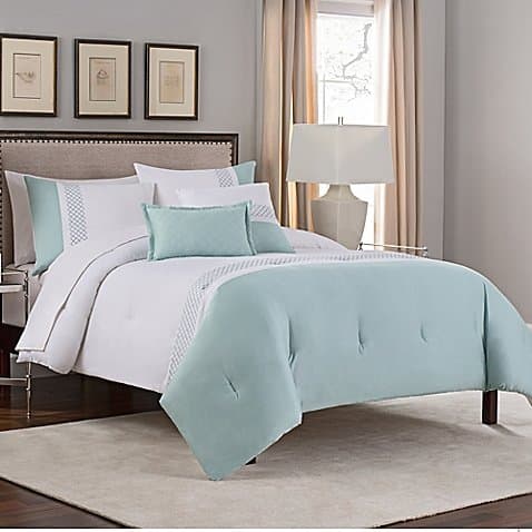 Embroidered Colorblock 5-Piece Full/Queen Comforter Set in Green/White