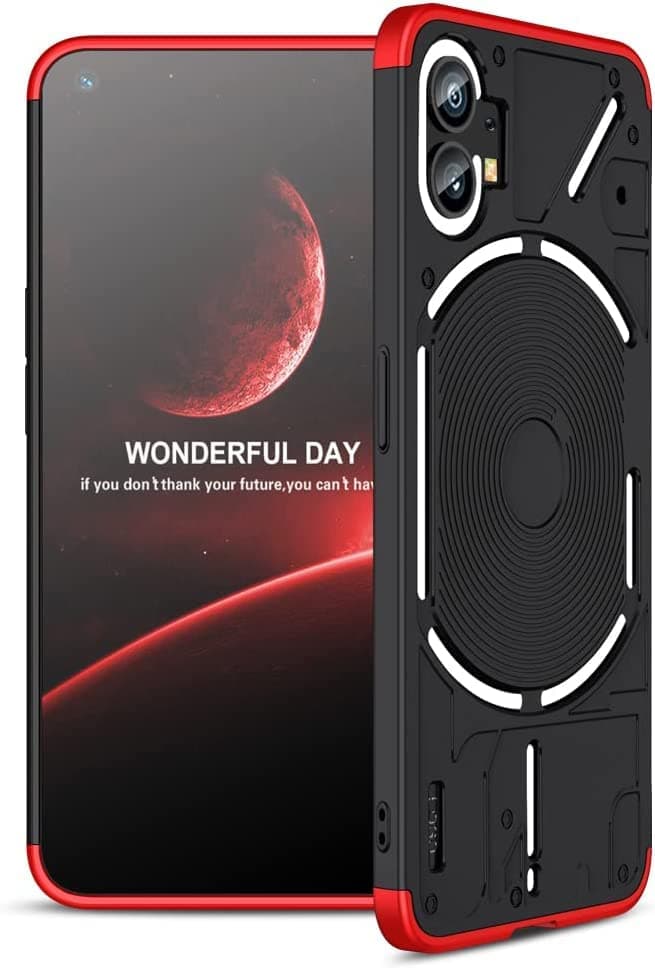 Amozo Designed for Nothing Phone 1 Cover, 3in1 Shockproof Hard Matte Camera Protection Ultra Thin Protective Case for Nothing Phone 1 (Polycarbonate | Black/Red)