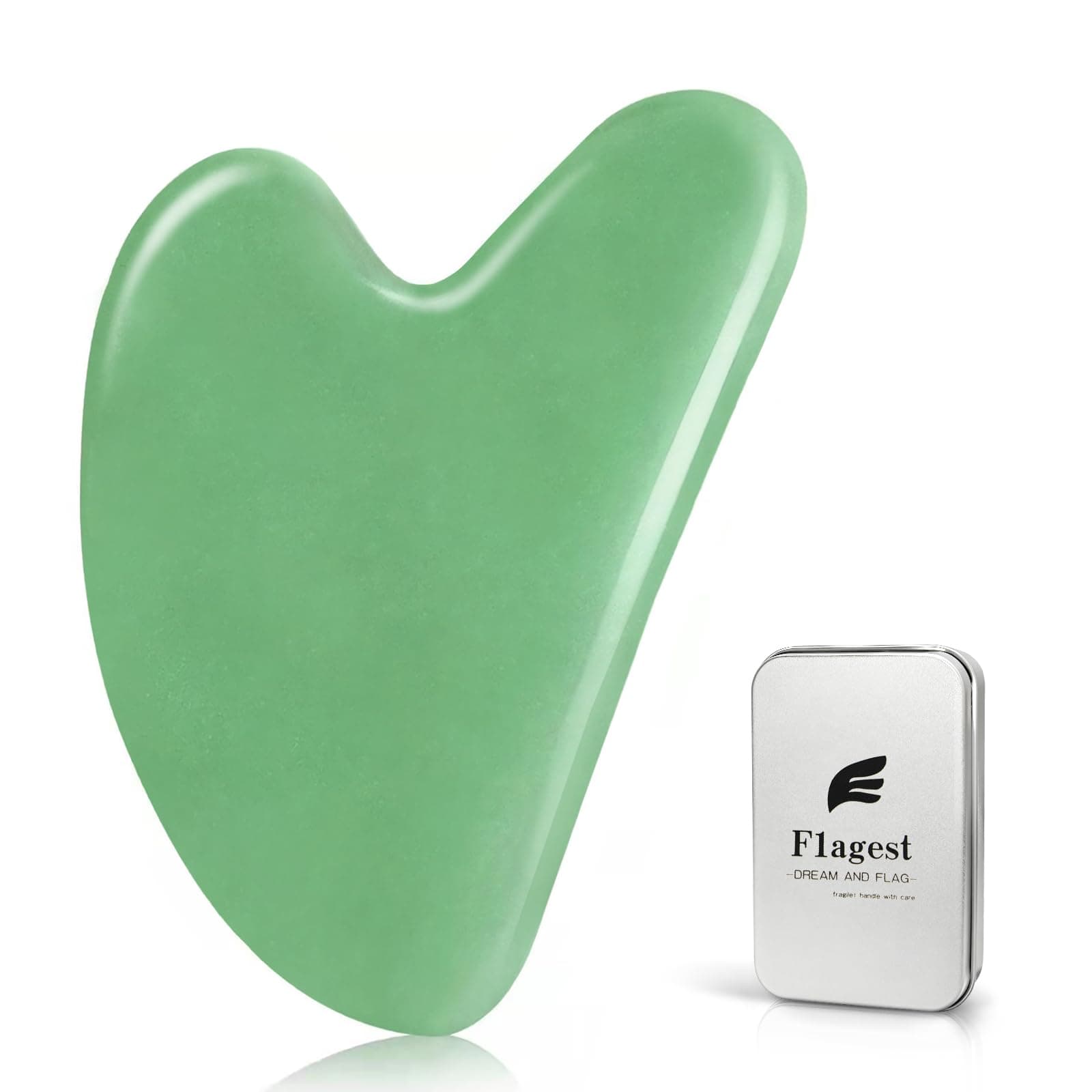 Flagest Gua Sha Facial Tool - Jade Stone Massager for Spa Acupuncture Therapy - Heart Shape Guasha for Face