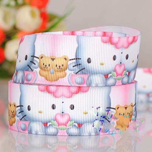10 Yards 7/8" (22mm) Sweet Hello Kitty Cartoon Printed Grosgrain DIY Decoration Gift Ribbon for Kids DIY Hairbow Craft No.9587376