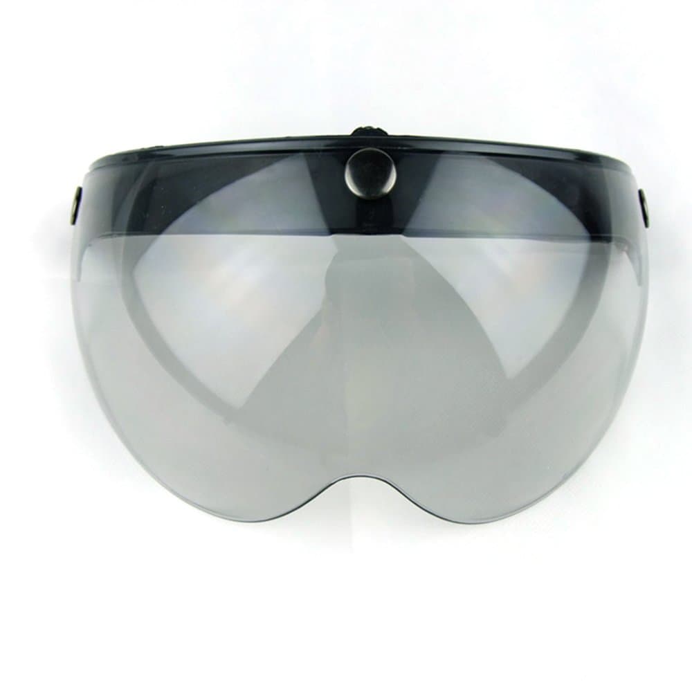 Motorcycle Retro Pilot-Style Open Face Helmet Wind Shield 3 Snap-Button Visor Flip Up Down(Light Smoke)