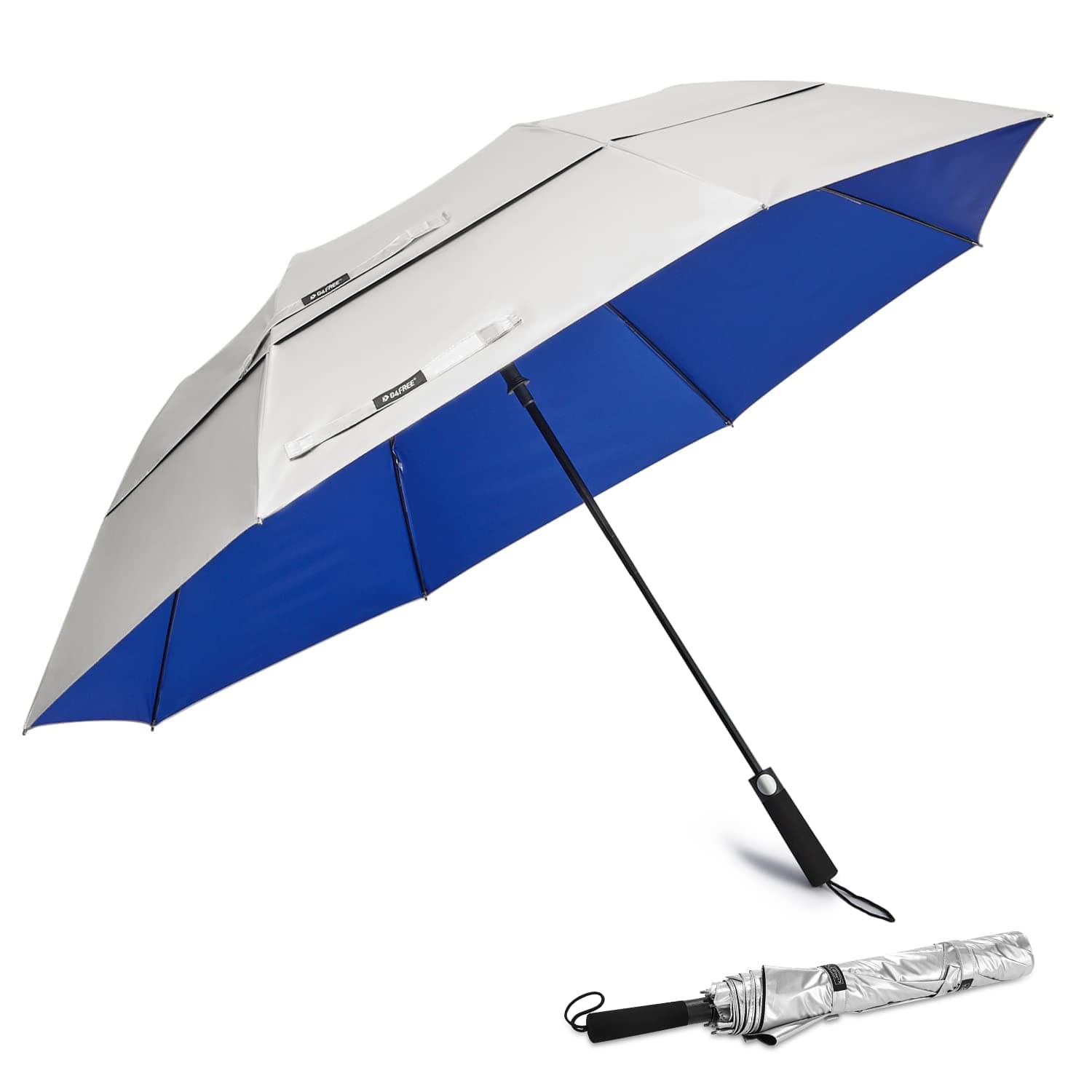 62 Inch Portable UV Protection Large Golf Umbrella, Automatic Open Double Canopy Big Sun Windproof Oversize Sports Umbrella