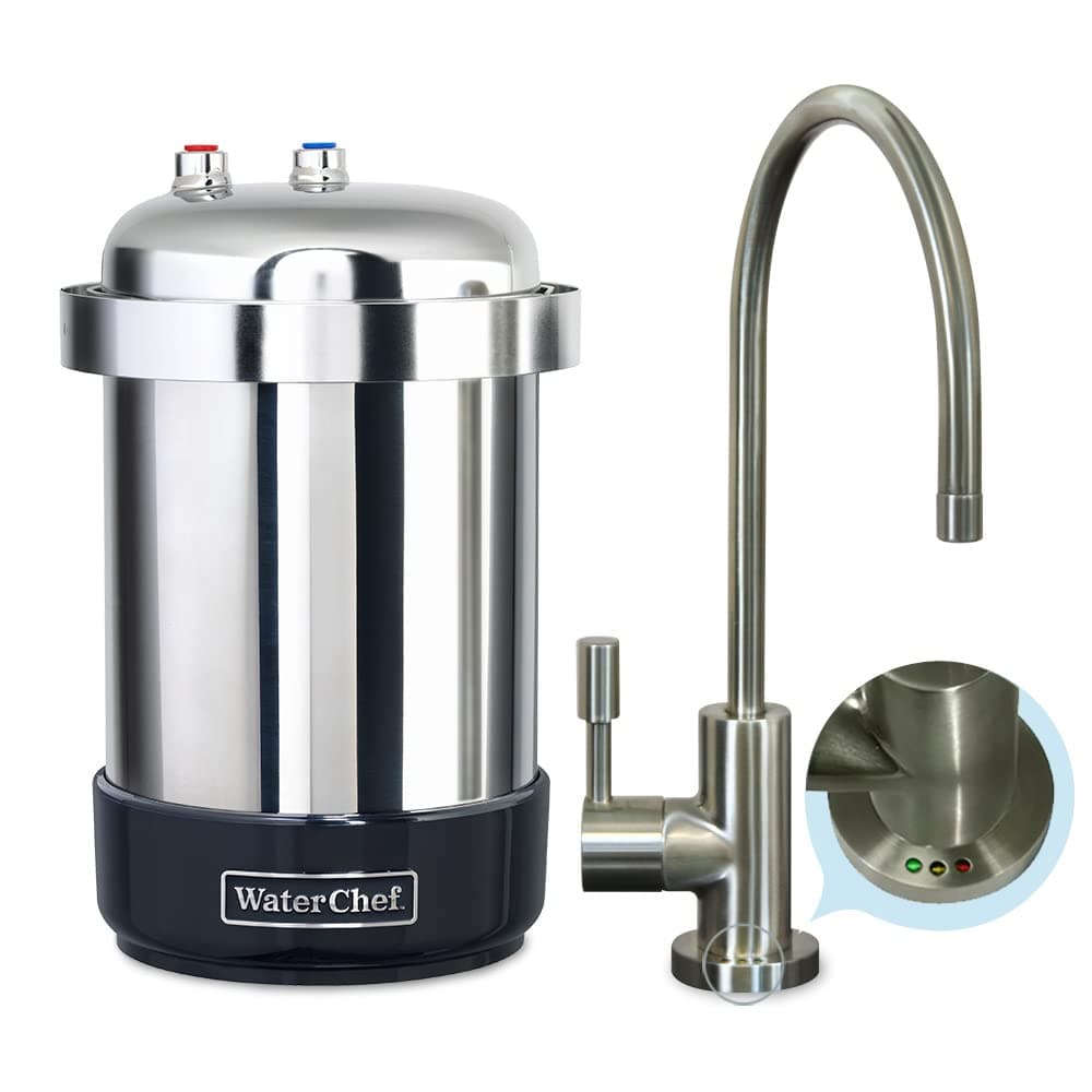 WaterChef U9000 Premium Under-Sink Water Filtration System w/Intelligent Monitor & Designer Series Faucet (Brushed Nickel), NSF/ANSI Certified for 78 Contaminants, 1,000 Gal., Stainless, Made in USA