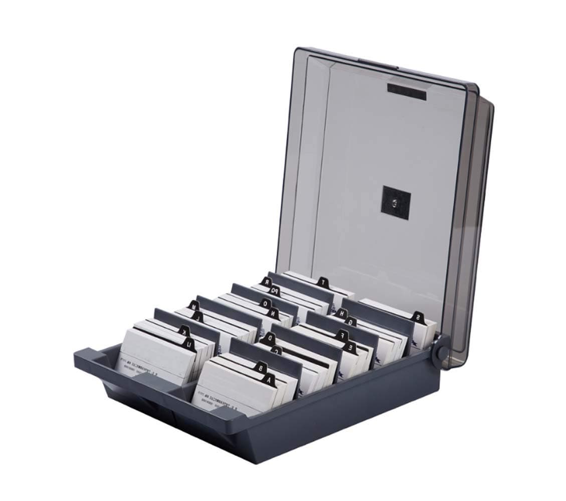 LBHMS Large Desk Bussiness Card Organiser Box Holder with Dividers and Index Tabs for 1000 Cards Storage Black