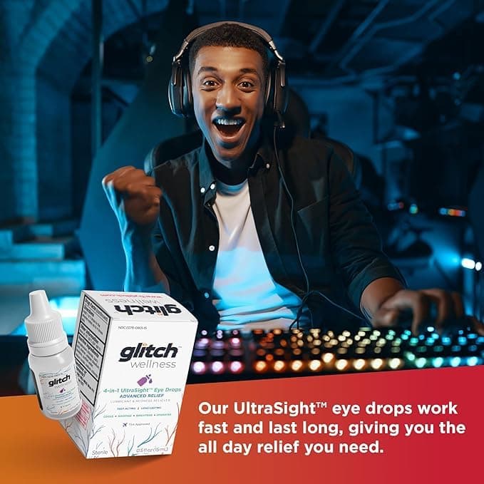 Glitch UltraSight Eye Drops for Dry Eyes 15mL - 4 in 1 Advanced Relief Dry Eye Drops - All Day Comfort with Hydration, Brightening, Cooling - Effectively Soothes Irritation & Dryness (3)